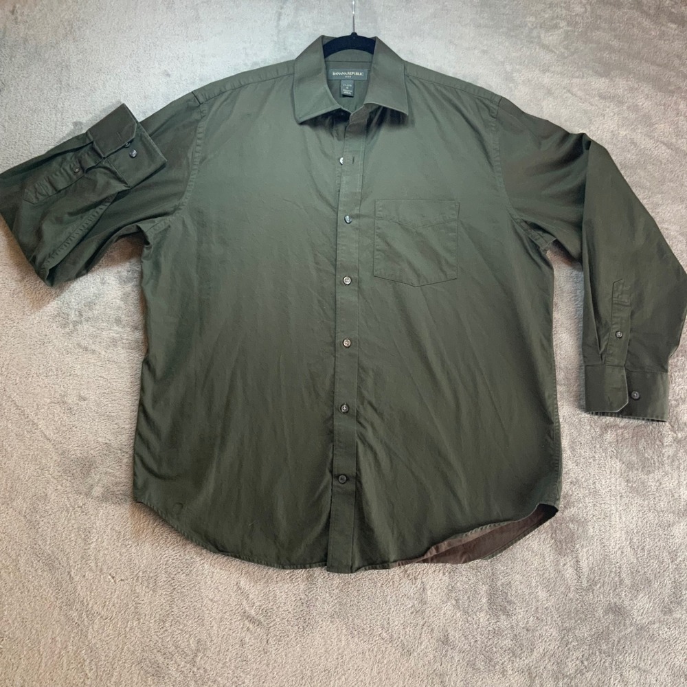 Banana Republic Mens XL Olive Green Cotton Button Down Shirt Long Sleeve Pocket